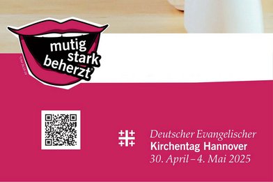 in einem roten geöffneten Mund stehen mutig, stark, beherzt - Copyright: Kirchentag
